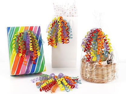 HUIHUANG Birthday Bows for Gift Wrapping 7" Rainbow Curly Gift Bows with Self Adhesive & Twist Tie Ribbon Bow for Presents Gift Basket Birthday Pride Month Party Favors - 6 Counts
