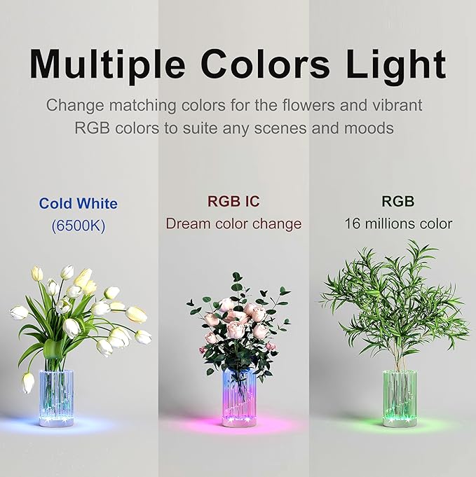 LED Lighted Vase for Flowers, 5-in-Tall RGB Color Changing Flower Vase, Unique Colorful Decorative Pot, Acrylic Vases for Home Office Table Shelf Decoration, Modern Room Decor Aesthetic