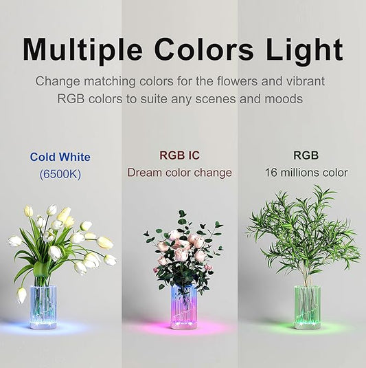 LED Lighted Vase for Flowers, 5-in-Tall RGB Color Changing Flower Vase, Unique Colorful Decorative Pot, Acrylic Vases for Home Office Table Shelf Decoration, Modern Room Decor Aesthetic