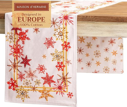 Maison d' Hermine Table Runner 100% Cotton Double Layer Table Runners 108 inches Long for Thanksgiving Christmas Decorations Home Kitchen Dining Party Wedding (Crystal Star, 14.5" x 108")