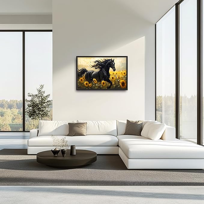Horse Sunflower Large Decor Wall Art Framed Pictures for Living Room, Animal Oversized Canvas Print Painting Modern Extra Large Framed Artwork for Bedroom Office Home Decor 36"x24"