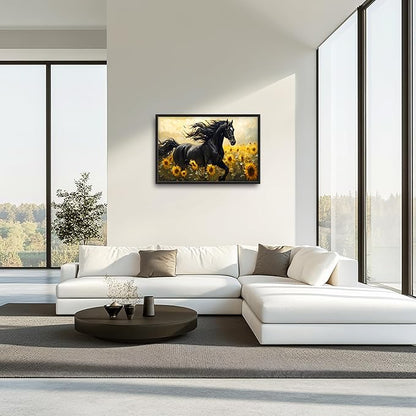 Horse Sunflower Large Decor Wall Art Framed Pictures for Living Room, Animal Oversized Canvas Print Painting Modern Extra Large Framed Artwork for Bedroom Office Home Decor 36"x24"