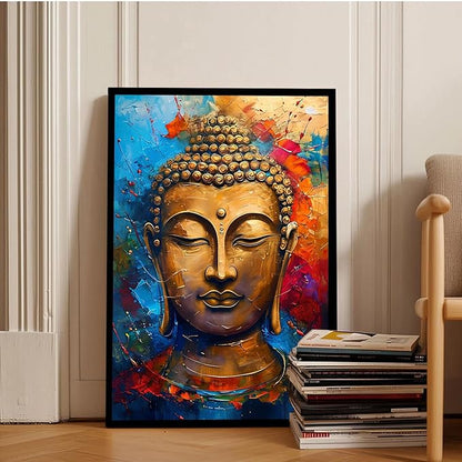 Golden Serenity Buddha Vintage Painting Wall Art Spirituality and Modern Art Wall Decor Adds Brilliance to Vibrant Home Decor 16x24in Metal blackFramed