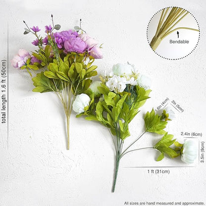 FiveSeasonStuff Artificial Peonies Bouquet – Set of 2 Whimsical Lavender Bliss Silk Flowers, Purple and White Blooms, Multiple Stems per Main Stem, for Weddings, Home Decor, DIY Floral Arrangements