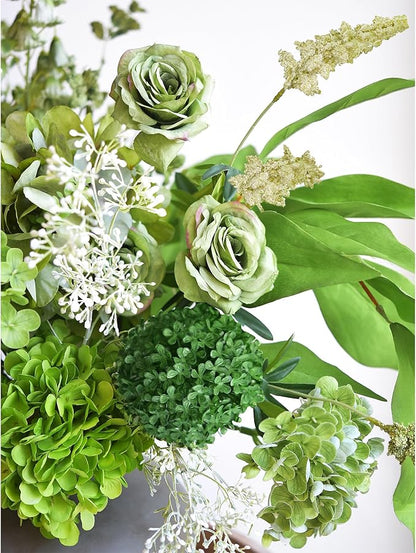 FiveSeasonStuff Elegant Green Artificial Bouquet – Hydrangea, Roses, Camellia, Baby's Breath & More for Home Décor, Weddings, Centerpieces, and Events