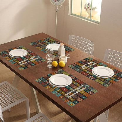 Placemats Set of 4 Vintage Floral and Mandala Dining Place Mats Linen Table Mat for Farmhouse Home Kitchen Decor 12 X 18 Inch