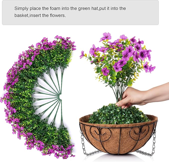 HyeFlora Artificial Fake Hanging Plants Flowers Basket for Outdoor Outside Porch Spring Decoration, Faux Silk Purple Daisy Realistic UV Resistant in Planter for Home Patio Balcony Garden Yard
