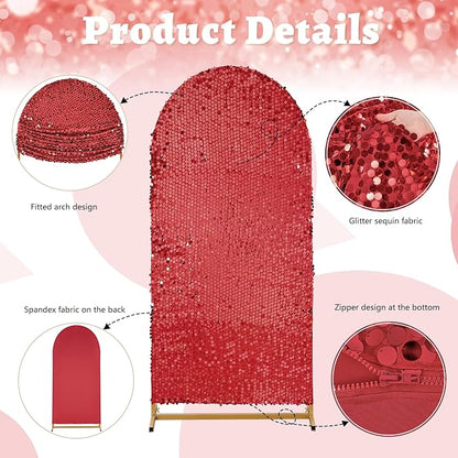 Wedding Arch Cover 6FT Red - Sequin Fabric Backdrop Cover Spandex Arch Shimmer Covers for Party Ceremony Birthday Home Decorations