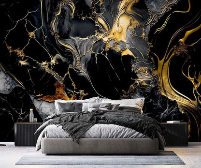 PYFFYP- Abstract Black and Gold Marble Wallpaper murals for Bathroom(Not Peel and Stick)