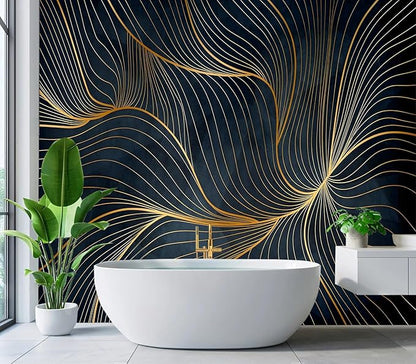 Eierme-Golden Abstract line Pattern Waves Mural Wallpaper Peel and Stick 137" x 102"