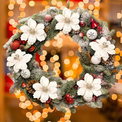 20 Pcs Christmas Glitter Poinsettia Magnolia Flowers Ornaments White Large Heads Artificial Magnolia Flowers for Christmas Tree Xmas Wreath Holiday Wedding Decor