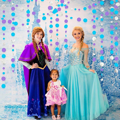 46 Ft Frozen Party Decorations Purple Blue Silver Polka Dots Garlands Hanging Paper Circle Dots Streamer for Frozen Birthday Winter Wonderland Christmas Holiday Wedding Baby Shower Party Supplies