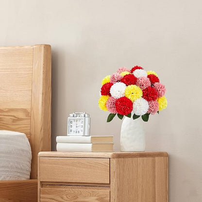 SITUMEIZI 12 Pcs Artificial Chrysanthemums Flowers Colorful Ball Flower Fake Mums Silk for Wedding Home Kitchen Decoration Floral Arrangement(Pink,Red,Orange,White)