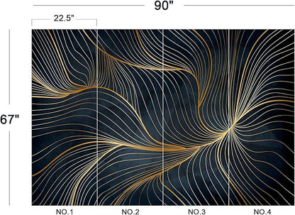 Eierme-Golden Abstract line Pattern Waves Mural Wallpaper Peel and Stick 90" x 67"