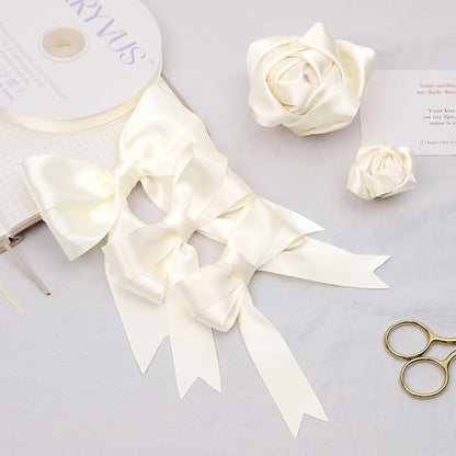 Ivory Polyester Satin Ribbon, Double Faced 7/8 Inch X 25 Yards, Premium Satin Ribbon for Gift Wrapping, Crafts, Wedding Party Decor
