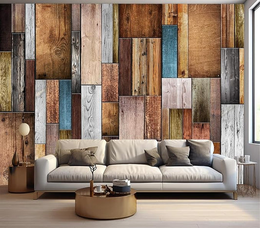 Eierme-Vintage Color of Old Wooden Wall Background Texture Mural Wallpaper Peel and Stick 160" x 114"