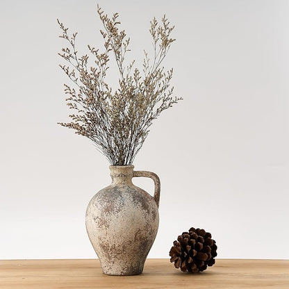 Antique Ceramic Vase, 8.3 Inch Terracotta Vase with Handle, Tuscan Decor Decorative Vase, Rustic Vase for Home Decor, Farmhouse, Living Room, Floor, Wedding, Christmas- Gray