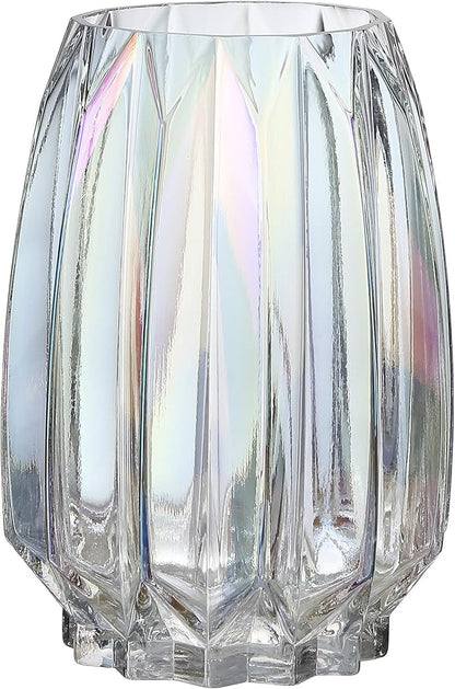 Glass Vase - Modern Ribbed Glass Vase for Flowers, Candles, and Decorative Accents -Black Grey, Amber, Clear and Colored Tall/Short Glass Vase for Centerpieces Home Table Decor (Colored, H-7.87inch)