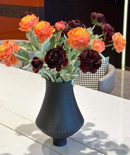 7pcs Silk Peonies Artificial Flowers, Faux Orange and Burgundy Peonies Mixed for Vase, Fake Flower Stems Arrangement for Home Kithcen Dining Table Centerpieces, Farmhouse Office Decoration