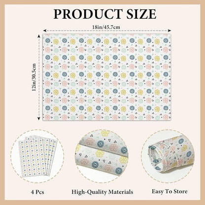 Cotton Linen Waterproof Placemats Set of 4, Boho Floral Dining Mat Table Mats Decor Fabric for Kitchen Dinner Coffee Shop Table, Indoor/Outdoor Washable Wipeable Placemat -N034