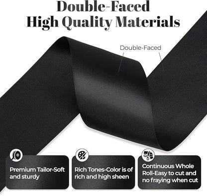 Black Satin Ribbon, Double Faced 2 Inch X 50 Yards Black Ribbon, Premium Satin Ribbon for Gift Wrapping, Crafts, Hair Bow Making, Sewing, Flower Bouquet, Wedding Party Decor
