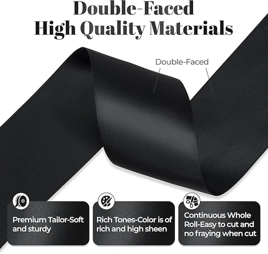 Premium Double Faced Satin Ribbon, 2 Inch x 25 Yards, Black, Perfect for Gift Wrapping, Wedding Decor, Crafts, Sewing, Fade-Resistant