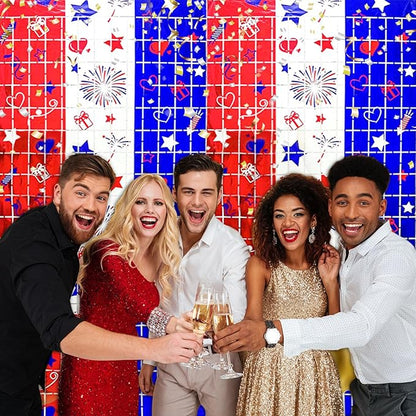 4th of July Decorations, 2 Packs 3.3x6.6ft 4th of July Photo Backdrop Streamer，Red White and Blue Tinsel Foil Fringe Curtains for Independence Day, America Patriotic, Memorial Day, Labor Day