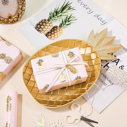 WRAPAHOLIC 30 Inch Jumbo Pineapple Wrapping Paper Roll - 30 Inch x 16.5 Feet - Jumbo Pink and Gold Foil Pineapple Design for Birthday, Wedding, Bridal Shower, Baby Shower
