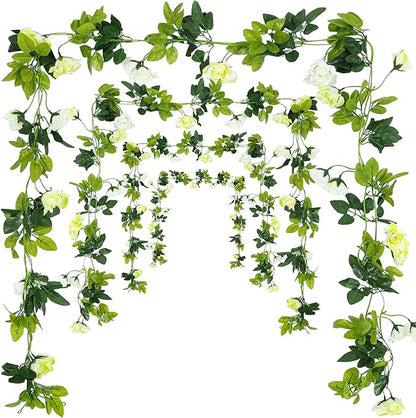 JUSTOYOU 2 Pack (15.8FT) Fake Rose Garland, Artificial Rose Vines Flowers Hanging Silk Rose Vine Wedding Home Backdrop Party Arch Arrangement Decoration
