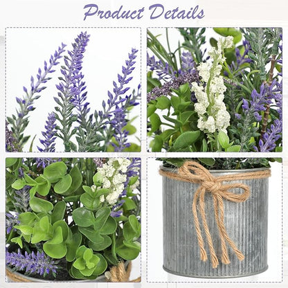 DILATATA Rustic Lavender Flowers Artificial Lavender Decor Fake Lavender Plant in Metal Pot Faux Plants in Pots for Home Bathroom Table Centerpieces Wedding Decor Potted Lavender Flower Purple Decor