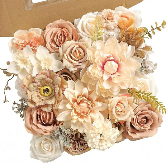 Artificial Flowers Combo Fake Roses Silk Flowers with Stems for DIY Wedding Bridal Bouquets Table Centerpieces Cake Birthday Baby Shower Wedding Anniversary Home Decorations(Champagne Nude)