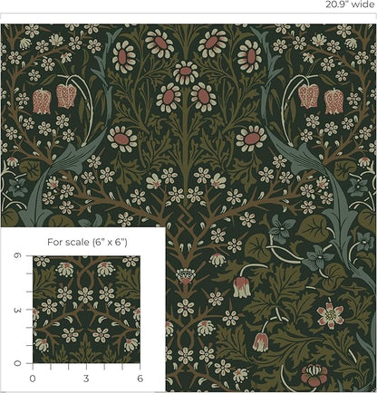 NextWall Seabrook Designs Victorian Garden Floral Vintage Prepasted Wallpaper (Greenery)