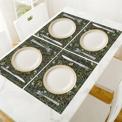 Vintage Botanical Placemats Set of 6, 17x12 Inch Rustic Farmhouse Retro Plant Green Nature Art Print Table Mats for Home Party Kitchen Dining Decor