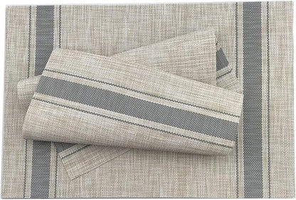 Gugrida Placemats, Placemats PVC Table Mats Woven Vinyl Placemats, Set of 6(Grey Beige)