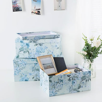 Soul & Lane Decorative Cardboard Storage Boxes with Lids for Home Decor and Organization, Set of 3 Large Keepsake Boxes for Memories & Gifts, Nesting Floral Photo Storage Containers, Springtime Joy