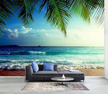 WFBHUA-Beach Wallpaper Mural Peel and Stick Tropical Sunset Ocean Waves Self Adhesive Wall Mural for Bathroom Bedroom 137"x100"