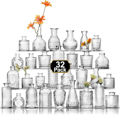 Aheroi 32 Pcs Bud Vase Set, Clear Vases for Centerpieces, Cute Glass Bud Vases Small Vases for Flowers, Mini Vase Flower Vase Set for Wedding Decorations, Room Office Table Decor