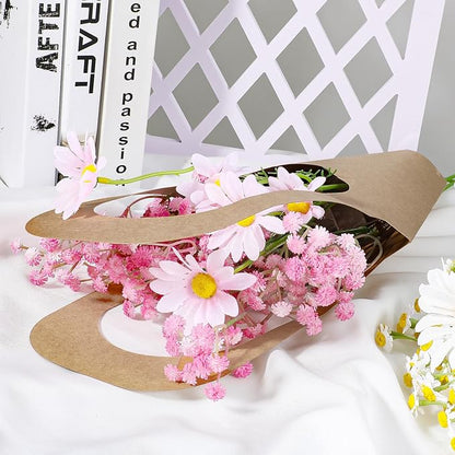 40 Pcs Kraft Paper Flowers Gift Bags Bouquet with Handle Flower Wrapping Paper Bouquet Kraft Floral Bags Cone Flower Sleeves for Packaging Wedding Graduation Party