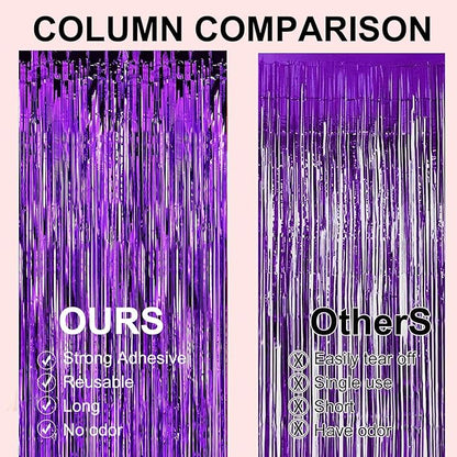 2 Pack 3.28 ft x 6.56 ft Purple Tinsel Curtain Party Backdrop - Metallic Foil Tinsel Fringe Backdrop Door Fringe for Birthday Graduation Wedding Party Photo Backdrop.