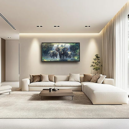 Large Elephant Wall Art for Living Room, Framed Oversized Forest Waterfall Wall Decor, Nature Landscape Canvas Painting Wildlife Artwork for Living Room Dining Room Bathroom Bedroom Office 60"x30"