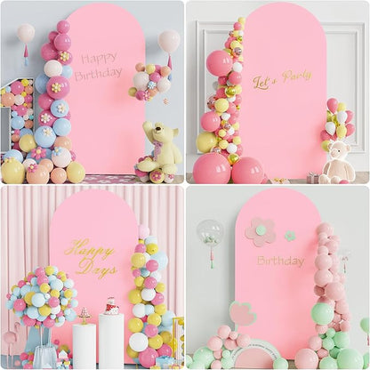 Putros 6.6ft Metal Arch Stand with Cover Pink Spandex Fitted Wedding Arch Cover and Round Top Chiara Backdrop Stand Set for Birthday Party Baby Shower Decoration