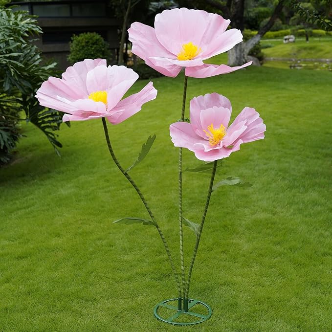 Giant Flowers for Decoration,Large Paper Flowers with Stand,Artificial Flowers for Home Decor,Wedding Background Decor,Shop Window Display,Photography Props,Banquet Party (Pink)