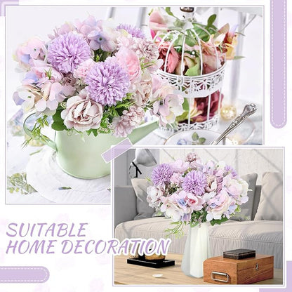 Lyrow 8 Pcs Peony Artificial Flowers Fake Silk Hydrangea Bouquet Elegant Peony Flowers for Wedding Decoration Faux Realistic Floral for Home Party Table Centerpieces Arrangement (Light Purple)
