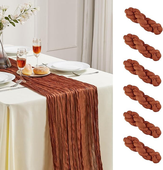 6 Pack Terracotta Cheesecloth Table Runner 10FT Long Boho Gauze Table Runner Rustic Sheer Runner for Wedding Bridal Baby Shower Birthday Party Table Decor Fall Thanksgiving Christmas Decor