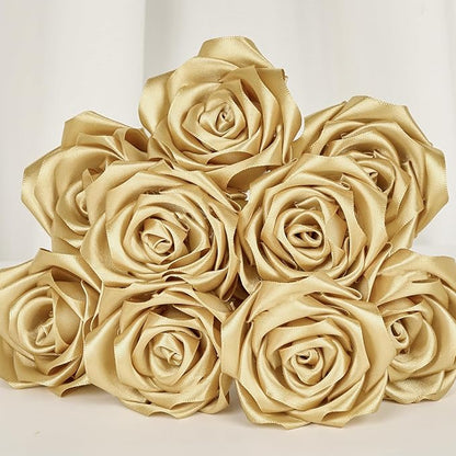 1-1/2 Inch Wide Champaign Gold Satin Ribbon, 50 Yards Solid Polyester Fabric Ribbon for Roses Making, Gift Wrapping, Christmas, Wedding Decorations, Crafts, Bows