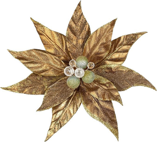 DILATATA 3 Pcs Artificial Christmas Flowers 13 Inch Glitter Poinsettia Picks Christmas Tree Ornaments Topper Decorations Bronze Poinsettias Flowers for Xmas New Year Wreath Garland Wedding Home Decor