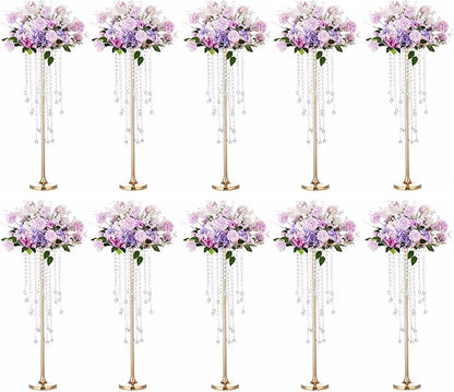 10 Pcs Tall Elegant Wedding Centerpiece Stand, Metal Flower Candle Holder with Chandelier Crystal, 29.5inch Gold Flower Vase,for Wedding Party Birthday Christmas Home Décor