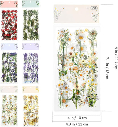 DOITOOL Pet Flower Stickers with Vintage Floral Designs Transparent Adhesive Planner Stickers for Scrapbooking Journaling and DIY Crafts and Fade-Resistant Decorative Decals