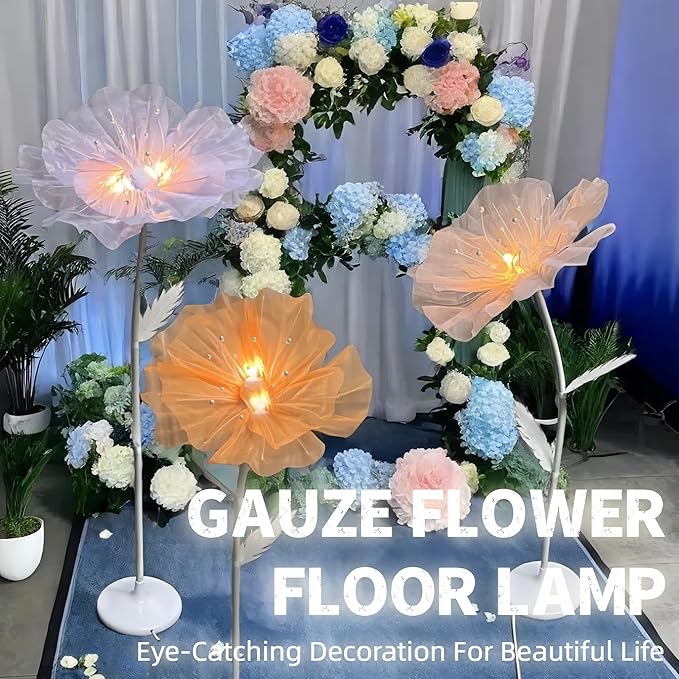Giant Flowers Decoration, 5.25 ft Large Gauze Floral with LED Lamp, Wedding Decorations for Reception, Birthday Christmas Party Banquet Backdrop Decor, Shop Window Display, Purple