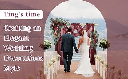 Ting's time Artificial Wedding Arch Flowers Kit(Pack of 4) 2pcs Large Blush Artificial Flower Swags with 2pcs Draping Fabric for Wedding Party Ceremony Decoration(Burgundy)